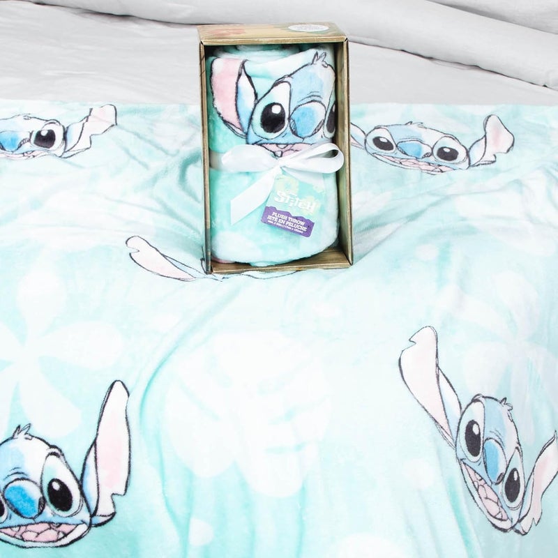 Jay Franco Disney Lilo & Stitch Throw Blanket with Gift Box - Kids Super Soft Special Edition Floral Fleece Bedding - Plush Throw Measures 46 x 60 Inches - Image 1